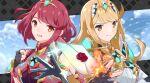  2girls blonde_hair breasts headpiece multiple_girls mythra_(xenoblade) pyra_(xenoblade) red_eyes red_hair smash_invitation super_smash_bros. tiara xenoblade_chronicles_(series) xenoblade_chronicles_2 yellow_eyes yuni_(unitary_580) 