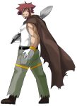  1boy bangs bare_arms beard belt black_belt boots brown_cape brown_footwear brown_hair byron_(pokemon) cape commentary_request facial_hair full_body gloves grin holding holding_shovel male_focus maou_abusorun muscular muscular_male pants pokemon pokemon_(game) pokemon_dppt shirt short_hair shovel sleeveless sleeveless_shirt smile solo spiked_hair standing tank_top teeth torn_clothes torn_pants white_gloves white_shirt white_tank_top 