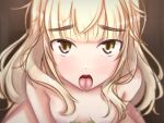  1girl areolae blonde_hair blush breasts collarbone eyebrows_visible_through_hair hetzerfag highres looking_at_viewer no_bra open_mouth perrine_h._clostermann shiny shiny_hair shiny_skin small_breasts solo strike_witches tongue tongue_out world_witches_series yellow_eyes 