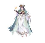  1girl absurdres bangs book breasts bug butterfly cape commentary dress fire_emblem fire_emblem:_genealogy_of_the_holy_war fire_emblem_heroes full_body hanusu hat highres holding holding_book julia_(fire_emblem) long_dress long_hair medium_breasts official_art parted_lips purple_eyes purple_hair sandals shiny shiny_hair simple_background smile solo standing toes white_background white_dress wide_sleeves 