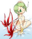  breath_of_fire breath_of_fire_v dr.p facial_mark full_body_tattoo green_eyes green_hair hair_over_one_eye lowres nina_(breath_of_fire_v) panties red_wings short_hair solo tattoo underwear wings 