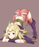  1girl ass blush bow cape commission commissioner_upload fire_emblem fire_emblem_awakening fire_emblem_heroes gloves highres igni_tion jack-o&#039;_challenge manakete nowi_(fire_emblem) pink_bow pointy_ears purple_eyes smile solo top-down_bottom-up 