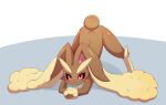  1girl absurdres animal_ears black_sclera body_fur colored_sclera flexible full_body furry gen_4_pokemon hands_on_ground highres jack-o&#039;_challenge lopunny no_humans pokemon pokemon_(creature) rabbit_ears red_eyes smile solo spread_legs sum_(ganach24) top-down_bottom-up wide_spread_legs 