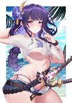  artist_revision bikini erect_nipples genshin_impact mz_(yeye_ai_chipao_mian) raiden_shogun see_through swimsuits sword 