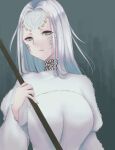  1girl artist_request dark_souls_(series) dragon_girl green_eyes highres long_hair looking_at_viewer monster_girl portrait priscilla_the_crossbreed scales solo_focus white_fur white_hair 