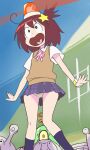  1girl ahoge alien black_legwear brown_hair hair_ornament haruyama_kazunori heart luluco open_mouth panties school_uniform short_hair skirt star_(symbol) uchuu_patrol_luluco underwear upskirt white_panties 