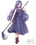  1girl absurdres axe bare_shoulders blue_dress blue_hair dress enri_louvre evermythic highres holding holding_axe holding_weapon long_hair naraku naraku_2 red_eyes solo strapless weapon 