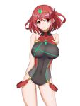 1girl bangs breasts competition_swimsuit gem hair_ornament headpiece highres jewelry looking_at_viewer one-piece_swimsuit pyra_(pro_swimmer)_(xenoblade) pyra_(xenoblade) red_eyes red_hair rm011vvv1 short_hair smile solo swept_bangs swimsuit tiara xenoblade_chronicles_(series) xenoblade_chronicles_2 