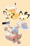  :d arms_up black_eyes closed_eyes commentary_request gen_1_pokemon gen_2_pokemon highres hitmontop nao_(naaa_195) no_humans open_mouth outline pichu pikachu pokemon pokemon_(creature) smile toes tongue yellow_fur 