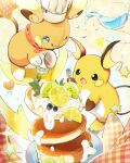  :o :q alolan_form alolan_raichu blue_eyes chef_hat closed_mouth commentary_request food fork fruit gen_1_pokemon gen_7_pokemon glass hat hatted_pokemon holding holding_fork lemon lemon_slice nao_(naaa_195) no_humans one_eye_closed open_mouth pancake pokemon pokemon_(creature) pouring raichu saucer smile sparkle tongue tongue_out water white_headwear 