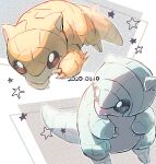  alolan_form alolan_sandshrew blurry brown_eyes claws commentary_request dated dual_persona gen_1_pokemon gen_7_pokemon looking_back nao_(naaa_195) no_humans number outline pokemon pokemon_(creature) sandshrew standing star_(symbol) 