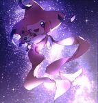  ;d commentary_request doll gen_3_pokemon holding holding_doll jirachi mythical_pokemon nao_(naaa_195) night no_humans one_eye_closed open_mouth outdoors pokemon pokemon_(creature) purple_eyes sky smile solo sparkle star_(sky) tongue 