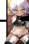  arm_belt bandaged_arm bandages black_panties fate/apocrypha fate_(series) green_eyes hetero jack_the_ripper_(fate/apocrypha) panties penis scar scar_across_eye scar_on_cheek scar_on_face shimejinameko shoulder_tattoo tattoo underwear white_hair 