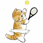  animal animal_hands aqua_eyes ball cat cat_tail highres holding juno_(mofu_sand) kitten original playing playing_sports racket skirt sport tail tennis tennis_ball tennis_racket white_background white_skirt 