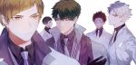  5boys alternate_costume black_hair brown_eyes brown_hair closed_mouth dress_shirt eyebrows formal goshiki_tsutomu grey_hair haikyuu!! highres jacket looking_at_viewer looking_away male_focus mgmg_1012 multiple_boys necktie red_hair semi_eita shirabu_kenjirou shirt short_hair suit tendou_satori ushijima_wakatoshi 