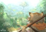  animal_ears commentary english_commentary forest from_behind furry green_theme highres holding meowskers nature outdoors runemill scenery shadowverse sketch tree 