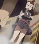  2girls ass black_legwear breasts brown_eyes brown_hair haruyama_kazunori kagari_atsuko little_witch_academia long_hair luna_nova_school_uniform multiple_girls open_mouth school_uniform skirt upskirt 