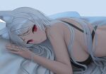  animal_ears bed blush bra close gray_hair long_hair original red_eyes tokkihouse underwear 