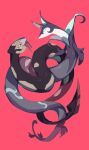 alternate_color closed_mouth commentary_request eye_contact fangs from_side gen_3_pokemon gen_5_pokemon green_eyes highres lanjiujiu looking_at_another no_humans pink_background pokemon pokemon_(creature) serperior seviper shiny simple_background smile snake 