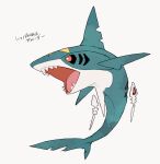  black_sclera bright_pupils colored_sclera commentary_request gen_3_pokemon ngr_(nnn204204) no_humans open_mouth pokemon pokemon_(creature) red_eyes shark sharp_teeth sharpedo simple_background teeth tongue translation_request white_background white_pupils 