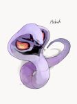  arbok black_eyes character_name commentary_request fangs fangs_out full_body gen_1_pokemon looking_at_viewer ngr_(nnn204204) no_humans pokemon pokemon_(creature) signature simple_background snake solo tongue tongue_out white_background 