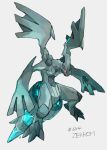  character_name claws commentary_request full_body gen_5_pokemon glowing glowing_eyes highres legendary_pokemon ngr_(nnn204204) no_humans pokedex_number pokemon pokemon_(creature) red_eyes signature zekrom 