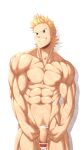  1boy :d abs absurdres bara blonde_hair blue_eyes boku_no_hero_academia completely_nude cowboy_shot flaccid flexing highres inunekostudio male_focus muscular muscular_male navel nipples nude open_mouth pectorals penis pose short_hair smile solo spiked_hair stomach thick_thighs thighs togata_mirio veins veiny_penis 
