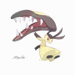  character_name closed_mouth commentary_request full_body gen_3_pokemon looking_back mawile ngr_(nnn204204) pokemon pokemon_(creature) red_eyes signature simple_background smile solo toes white_background 
