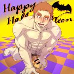  1boy abs bara blush brown_hair completely_nude cum erection facial_hair full_body goatee gunzo_(tokyo_houkago_summoners) halloween halloween_costume happy_halloween katoributa_a male_focus male_masturbation male_pubic_hair masturbation muscular muscular_male navel navel_hair nipples nude pectorals penis pubic_hair pumpkin scar scar_on_arm scar_on_cheek scar_on_face short_hair sideburns solo spiked_hair stomach stubble thick_eyebrows tokyo_houkago_summoners 