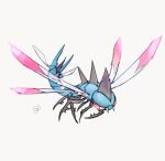  alternate_color bug commentary_request fangs flying full_body gen_4_pokemon ngr_(nnn204204) no_humans pokemon pokemon_(creature) shiny_pokemon signature simple_background solo white_background yanmega 