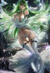  1girl ass_visible_through_thighs bangs banned_artist belt black_belt bra breasts brown_eyes c.c. cleavage code_geass detached_sleeves eyebrows_visible_through_hair floating_hair garter_belt green_hair hair_between_eyes large_breasts lingerie long_hair long_sleeves lowleg lowleg_panties navel panties parted_lips petals sakimichan shiny shiny_hair signature sleeves_past_fingers sleeves_past_wrists solo thigh_gap thighhighs underwear underwear_only very_long_hair watermark white_bra white_legwear white_panties white_sleeves wide_sleeves 