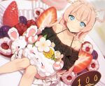  agnamore aqua_eyes blonde_hair blush braids bunny candy cat_smile chocolate choker cropped flowers food fruit long_hair original skirt strawberry 