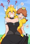  afrobull bowsette horns mario_bros. princess_daisy skirt_lift 