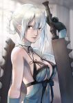  1girl bandages bangs bare_shoulders braid breath gloves hinoru_saikusa kaine_(nier) lingerie looking_at_viewer nier_(series) sword tied_hair underwear weapon white_hair 