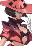  1girl absurdres black_hair bob_cut breasts choker cleavage guilty_gear guilty_gear_strive hat highres i-no jacket large_breasts red_jacket short_hair sunglasses tinted_eyewear venus_symbol very_short_hair witch_hat 