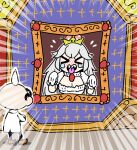  &gt;_&lt; dress luigi&#039;s_mansion pale_skin portrait princess_king_boo professor_elvin_gadd sharp_teeth super_crown teeth tokkyuu_mikan tongue tongue_out white_dress white_hair 