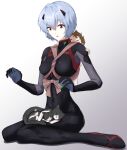  2girls :o absurdres animal_on_lap ayanami_rei baby baby_carrier bangs black_bodysuit blue_hair bodysuit breasts brown_hair carrying_person cat cat_on_lap commentary cuddling curious curled_fingers evangelion:_3.0+1.0_thrice_upon_a_time full_body gradient gradient_background grey_cat hair_between_eyes hand_on_another&#039;s_shoulder highres holding_baby interested interface_headset looking_at_animal looking_down medium_breasts messy_hair multiple_girls neon_genesis_evangelion open_mouth outstretched_hand pale_skin parted_lips person_on_back plugsuit raised_eyebrows rebuild_of_evangelion red_eyes short_hair sitting sleeping solo_focus surprised suzuhara_tsubame wariza white_background white_cat 
