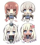  4girls akikaze_tsumuji alcohol bangs beer blonde_hair blue_eyes blunt_bangs blush brown_eyes brown_hair character_name chibi cropped_jacket dirndl dual_persona eyebrows_visible_through_hair flower garrison_cap german_clothes hair_flower hair_ornament hat innertube kantai_collection long_hair multiple_girls official_alternate_costume open_mouth pink_flower ro-500_(kancolle) short_hair silver_hair simple_background tan tanlines torpedo u-511_(kancolle) white_background z1_leberecht_maass_(kancolle) z3_max_schultz_(kancolle) 