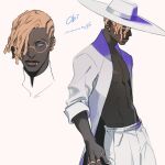  1boy apex_legends blue_eyes dark-skinned_male dark_skin glasses hairlocs hat highres iwamoto_zerogo multiple_views piercing seer_(apex_legends) white_background 