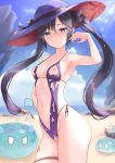  garter genshin_impact marinesnow mona_(genshin_impact) nipples pussy sling_bikini swimsuits torn_clothes 