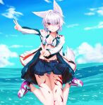  animal_ears bikini cameltoe kitsune open_shirt seifuku skirt_lift swimsuits tagme tail tattoo 