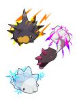  absurdres black_eyes clenched_hand commentary_request energy highres no_humans pincurchin pokemon pokemon_(creature) punching purple_eyes pyukumuku sekiro_(skrn_14) shiny simple_background snom snowflakes solo spikes white_background 