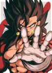  absurdres bare_pectorals biceps blue_eyes dragon_ball dragon_ball_heroes earrings gloves highres jewelry looking_at_viewer monkey_boy monkey_tail no_nipples outstretched_arms pectorals potara_earrings reaching_out red_fur relio_db318 solo spiked_hair super_saiyan super_saiyan_4 tail vegetto vegetto_(xeno) white_gloves 