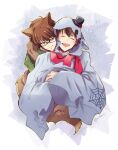  2boys :p ace_of_diamond animal_ears brown_eyes brown_hair closed_eyes costume couple ghost ghost_costume green_shirt halloween halloween_costume hat hug hug_from_behind kitanti licking_lips looking_at_another mini_hat mini_top_hat miyuki_kazuya multiple_boys open_mouth sawamura_eijun shirt short_hair smile tail tongue tongue_out top_hat twitter_username wolf_boy wolf_ears wolf_tail yaoi 