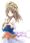  1girl atelier_(series) atelier_totori bare_shoulders brown_hair closed_mouth detached_sleeves dress grey_eyes hat highres hisin long_hair looking_at_viewer simple_background smile solo totooria_helmold white_background 