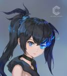 1girl asymmetrical_hair black_choker black_hair black_rock_shooter black_rock_shooter_(character) blue_eyes blue_fire blue_hair choker closed_mouth fire flaming_eye gradient_hair grey_background highres long_hair looking_at_viewer multicolored_hair portrait shiny shiny_hair solo twintails yan_guang_aoxiang 