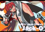  1girl ball_and_chain_restraint bodysuit breasts chain cleavage green_eyes guilty_gear guilty_gear_strive jack-o&#039;_valentine long_hair looking_at_viewer red_hair solo_focus white_bodysuit xof_x_ningen_pachin_tora 