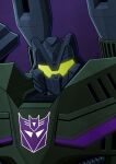  absurdres brawl_(transformers) character_request decepticon glowing highres insignia jim_stafford looking_at_viewer mecha no_humans portrait purple_background solo transformers transformers:_fall_of_cybertron visor 