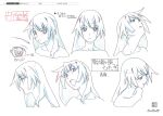  1girl bakemonogatari bangs bare_shoulders blunt_bangs character_sheet collarbone color_trace expressions eye_focus highres long_hair looking_up monogatari_(series) multiple_views official_art partially_colored portrait production_art production_note profile scan senjougahara_hitagi simple_background turnaround white_background zip_available 