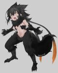  1girl black_hair constricted_pupils fang fur long_hair nyifu open_mouth orange_eyes original simple_background solo tail 